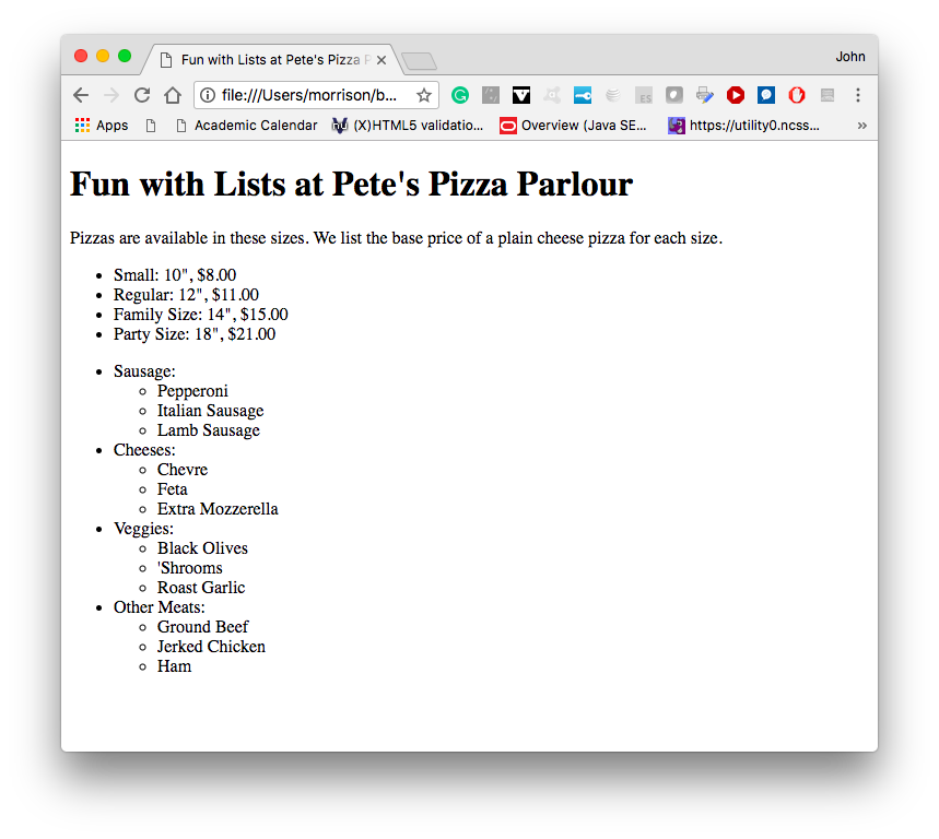 petes HTML page