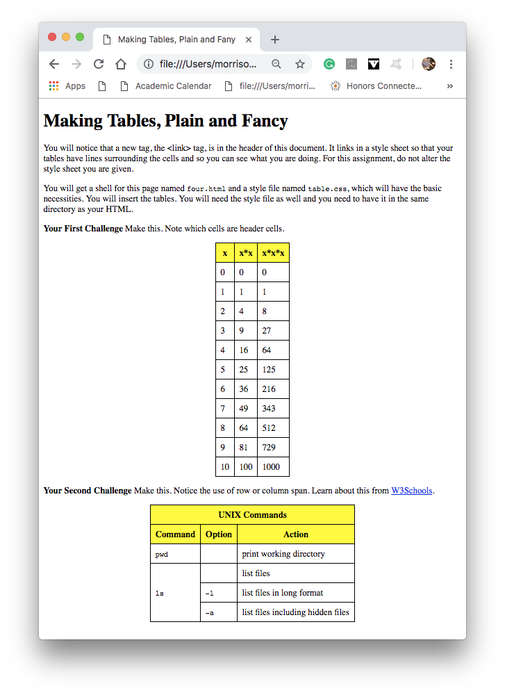 tableExercise HTML page